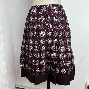 LOFT Ann Taylor Petite Skirt 4P Purple Brown Floral Sequin A-Line Cotton Lined